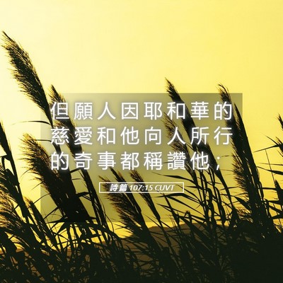 Picture 05 - 詩 篇 107:15 CUVT - 但 願 人 因 耶 和 華 的 慈 愛 和 他 - Bible Verse Picture