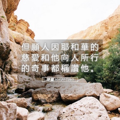 Picture 05 - 詩 篇 107:21 CUVT - 但 願 人 因 耶 和 華 的 慈 愛 和 他 - Bible Verse Picture