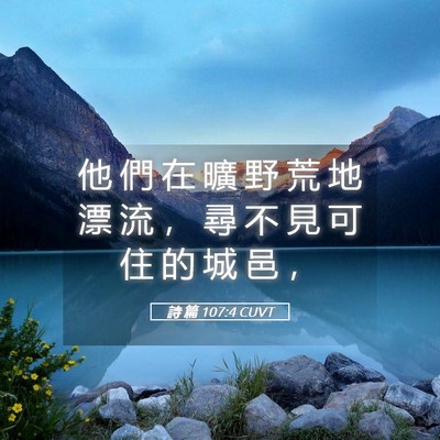 Picture 05 - 詩 篇 107:4 CUVT - 他 們 在 曠 野 荒 地 漂 流 ， 尋 不 - Bible Verse Picture