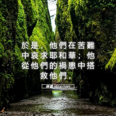 Picture 05 - 詩 篇 107:6 CUVT - 於 是 ， 他 們 在 苦 難 中 哀 求 耶 - Bible Verse Picture