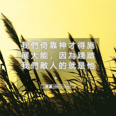 Picture 05 - 詩 篇 108:13 CUVT - 我 們 倚 靠 神 才 得 施 展 大 能 ， - Bible Verse Picture