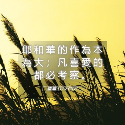 Picture 05 - 詩 篇 111:2 CUVT - 耶 和 華 的 作 為 本 為 大 ； 凡 喜 - Bible Verse Picture