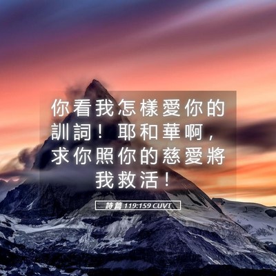 Picture 05 - 詩 篇 119:159 CUVT - 你 看 我 怎 樣 愛 你 的 訓 詞 ！ 耶 - Bible Verse Picture