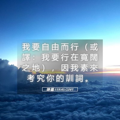 Picture 05 - 詩 篇 119:45 CUVT - 我 要 自 由 而 行 （ 或 譯 ： 我 要 - Bible Verse Picture
