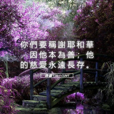 Picture 05 - 詩 篇 136:1 CUVT - 你 們 要 稱 謝 耶 和 華 ， 因 他 本 - Bible Verse Picture