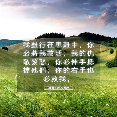 Picture 05 - 詩 篇 138:7 CUVT - 我 雖 行 在 患 難 中 ， 你 必 將 我 - Bible Verse Picture