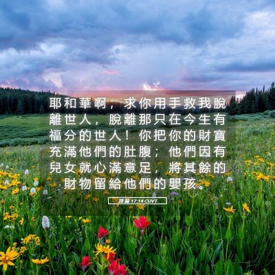 Picture 05 - 詩 篇 17:14 CUVT - 耶 和 華 啊 ， 求 你 用 手 救 我 脫 - Bible Verse Picture