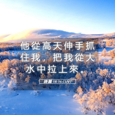 Picture 05 - 詩 篇 18:16 CUVT - 他 從 高 天 伸 手 抓 住 我 , 把 我 - Bible Verse Picture