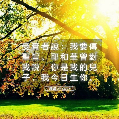Picture 05 - 詩 篇 2:7 CUVT - 受 膏 者 說 ： 我 要 傳 聖 旨 。 耶 - Bible Verse Picture