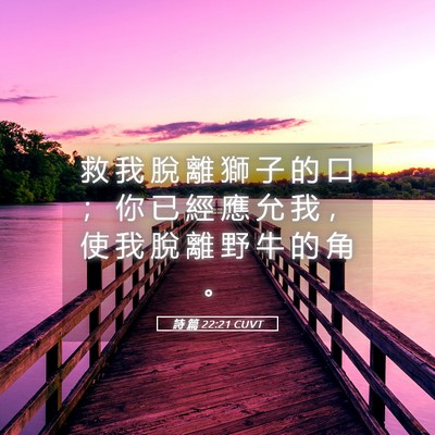 Picture 05 - 詩 篇 22:21 CUVT - 救 我 脫 離 獅 子 的 口 ； 你 已 經 - Bible Verse Picture