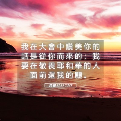 Picture 05 - 詩 篇 22:25 CUVT - 我 在 大 會 中 讚 美 你 的 話 是 從 - Bible Verse Picture