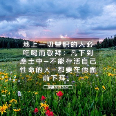 Picture 05 - 詩 篇 22:29 CUVT - 地 上 一 切 豐 肥 的 人 必 吃 喝 而 - Bible Verse Picture
