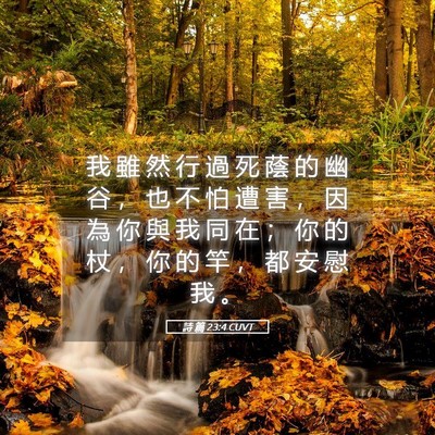 Picture 05 - 詩 篇 23:4 CUVT - 我 雖 然 行 過 死 蔭 的 幽 谷 ， 也 - Bible Verse Picture