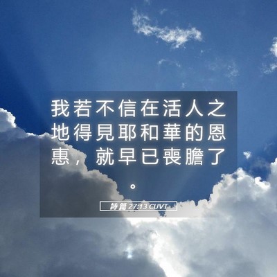 Picture 05 - 詩 篇 27:13 CUVT - 我 若 不 信 在 活 人 之 地 得 見 耶 - Bible Verse Picture