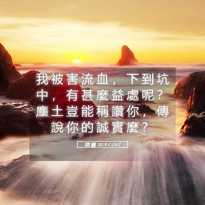Picture 05 - 詩 篇 30:9 CUVT - 我 被 害 流 血 ， 下 到 坑 中 ， 有 - Bible Verse Picture