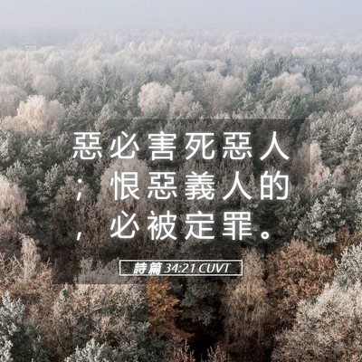 Picture 05 - 詩 篇 34:21 CUVT - 惡 必 害 死 惡 人 ； 恨 惡 義 人 的 - Bible Verse Picture