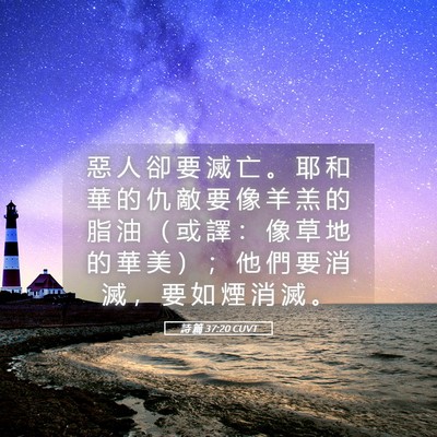 Picture 05 - 詩 篇 37:20 CUVT - 惡 人 卻 要 滅 亡 。 耶 和 華 的 仇 - Bible Verse Picture