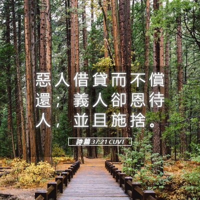 Picture 05 - 詩 篇 37:21 CUVT - 惡 人 借 貸 而 不 償 還 ； 義 人 卻 - Bible Verse Picture