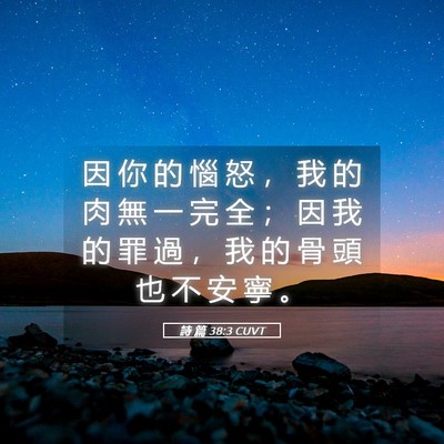 Picture 05 - 詩 篇 38:3 CUVT - 因 你 的 惱 怒 ， 我 的 肉 無 一 完 - Bible Verse Picture