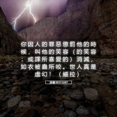 Picture 05 - 詩 篇 39:11 CUVT - 你 因 人 的 罪 惡 懲 罰 他 的 時 候 - Bible Verse Picture