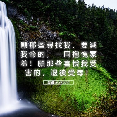 Picture 05 - 詩 篇 40:14 CUVT - 願 那 些 尋 找 我 、 要 滅 我 命 的 - Bible Verse Picture