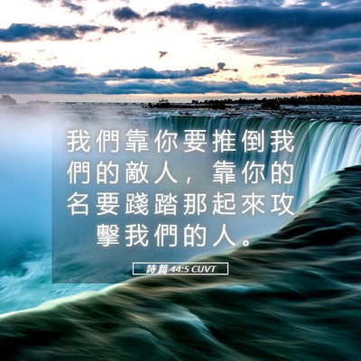Picture 05 - 詩 篇 44:5 CUVT - 我 們 靠 你 要 推 倒 我 們 的 敵 人 - Bible Verse Picture