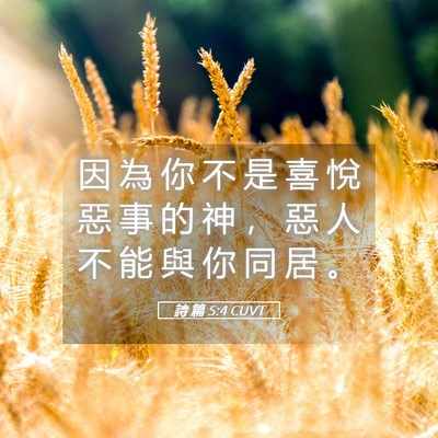 Picture 05 - 詩 篇 5:4 CUVT - 因 為 你 不 是 喜 悅 惡 事 的 神 ， - Bible Verse Picture