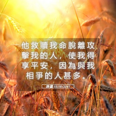 Picture 05 - 詩 篇 55:18 CUVT - 他 救 贖 我 命 脫 離 攻 擊 我 的 人 - Bible Verse Picture