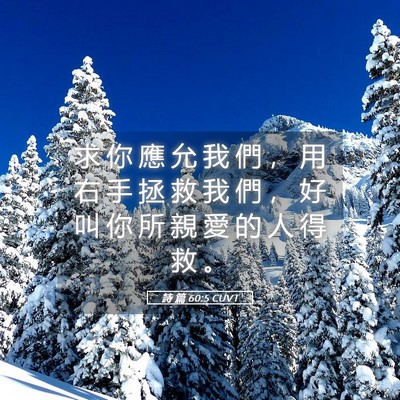 Picture 05 - 詩 篇 60:5 CUVT - 求 你 應 允 我 們 ， 用 右 手 拯 救 - Bible Verse Picture