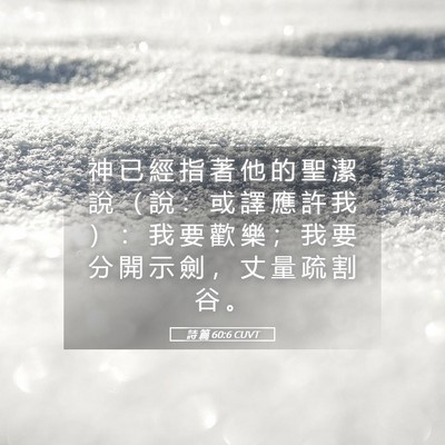 Picture 05 - 詩 篇 60:6 CUVT - 神 已 經 指 著 他 的 聖 潔 說 （ 說 - Bible Verse Picture