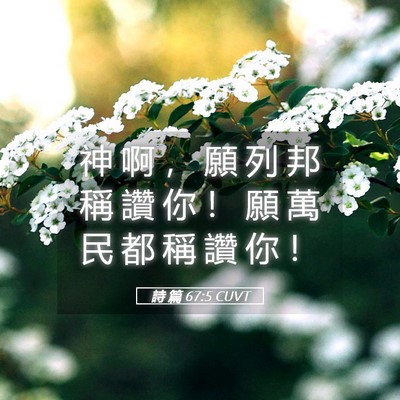 Picture 05 - 詩 篇 67:5 CUVT - 神 啊 ， 願 列 邦 稱 讚 你 ！ 願 萬 - Bible Verse Picture