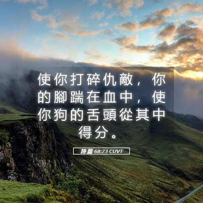 Picture 05 - 詩 篇 68:23 CUVT - 使 你 打 碎 仇 敵 ， 你 的 腳 踹 在 - Bible Verse Picture