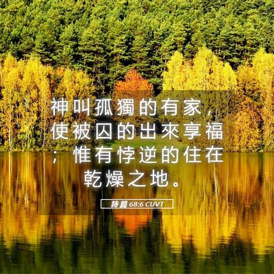Picture 05 - 詩 篇 68:6 CUVT - 神 叫 孤 獨 的 有 家 ， 使 被 囚 的 - Bible Verse Picture