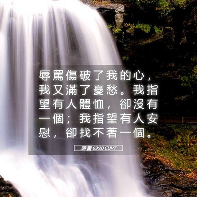 Picture 05 - 詩 篇 69:20 CUVT - 辱 罵 傷 破 了 我 的 心 ， 我 又 滿 - Bible Verse Picture