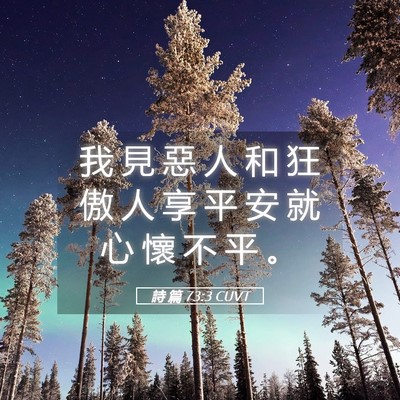 Picture 05 - 詩 篇 73:3 CUVT - 我 見 惡 人 和 狂 傲 人 享 平 安 就 - Bible Verse Picture