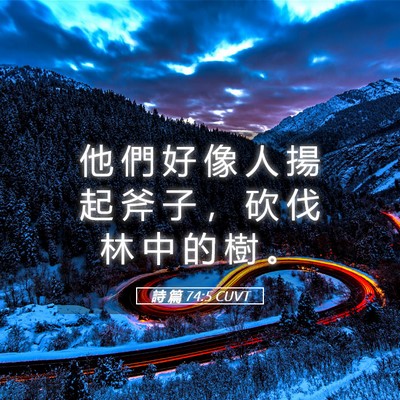 Picture 05 - 詩 篇 74:5 CUVT - 他 們 好 像 人 揚 起 斧 子 ， 砍 伐 - Bible Verse Picture
