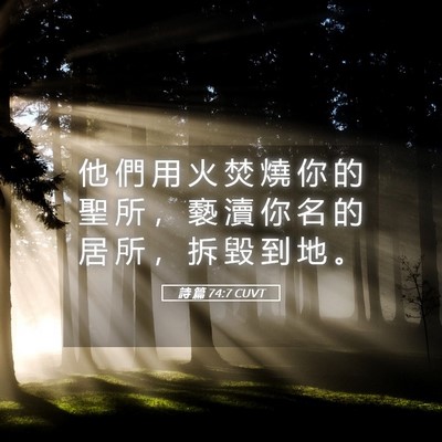 Picture 05 - 詩 篇 74:7 CUVT - 他 們 用 火 焚 燒 你 的 聖 所 ， 褻 - Bible Verse Picture