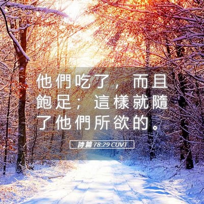 Picture 05 - 詩 篇 78:29 CUVT - 他 們 吃 了 ， 而 且 飽 足 ； 這 樣 - Bible Verse Picture