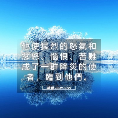 Picture 05 - 詩 篇 78:49 CUVT - 他 使 猛 烈 的 怒 氣 和 忿 怒 、 惱 - Bible Verse Picture
