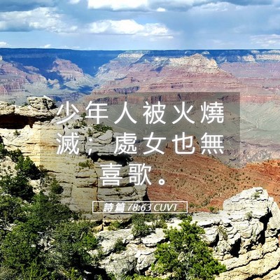 Picture 05 - 詩 篇 78:63 CUVT - 少 年 人 被 火 燒 滅 ； 處 女 也 無 - Bible Verse Picture
