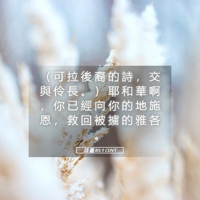 Picture 05 - 詩 篇 85:1 CUVT - （ 可 拉 後 裔 的 詩 ， 交 與 伶 長 - Bible Verse Picture