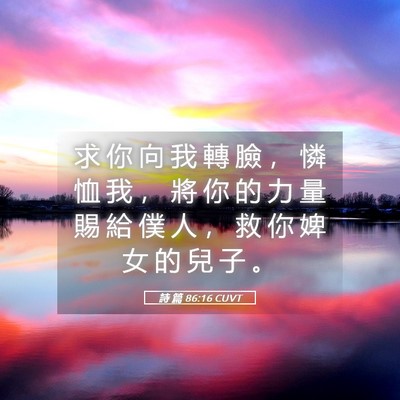 Picture 05 - 詩 篇 86:16 CUVT - 求 你 向 我 轉 臉 ， 憐 恤 我 ， 將 - Bible Verse Picture