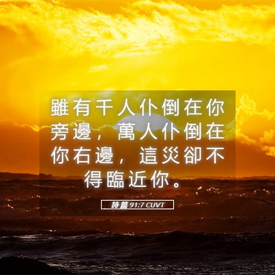 Picture 05 - 詩 篇 91:7 CUVT - 雖 有 千 人 仆 倒 在 你 旁 邊 ， 萬 - Bible Verse Picture