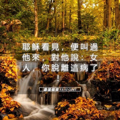 Picture 05 - 路 加 福 音 13:12 CUVT - 耶 穌 看 見 ， 便 叫 過 他 來 ， 對 - Bible Verse Picture