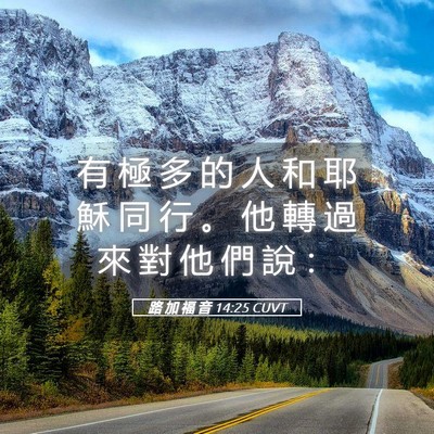 Picture 05 - 路 加 福 音 14:25 CUVT - 有 極 多 的 人 和 耶 穌 同 行 。 他 - Bible Verse Picture