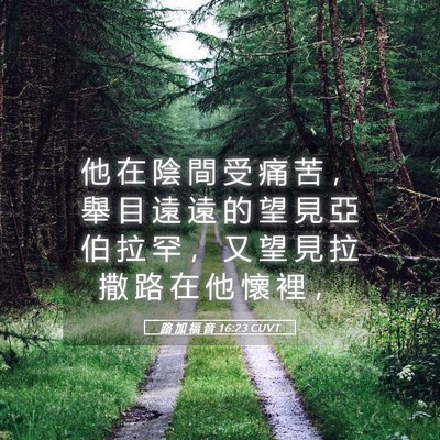 Picture 05 - 路 加 福 音 16:23 CUVT - 他 在 陰 間 受 痛 苦 ， 舉 目 遠 遠 - Bible Verse Picture