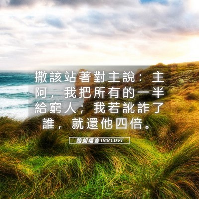 Picture 05 - 路 加 福 音 19:8 CUVT - 撒 該 站 著 對 主 說 ： 主 阿 ， 我 - Bible Verse Picture