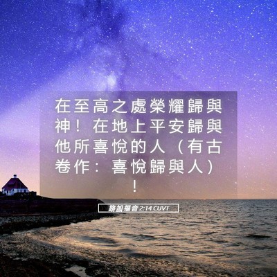 Picture 05 - 路 加 福 音 2:14 CUVT - 在 至 高 之 處 榮 耀 歸 與 神 ！ 在 - Bible Verse Picture