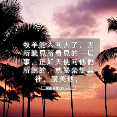Picture 05 - 路 加 福 音 2:20 CUVT - 牧 羊 的 人 回 去 了 ， 因 所 聽 見 - Bible Verse Picture