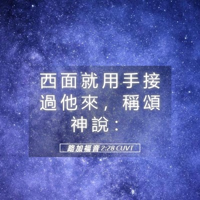 Picture 05 - 路 加 福 音 2:28 CUVT - 西 面 就 用 手 接 過 他 來 ， 稱 頌 - Bible Verse Picture